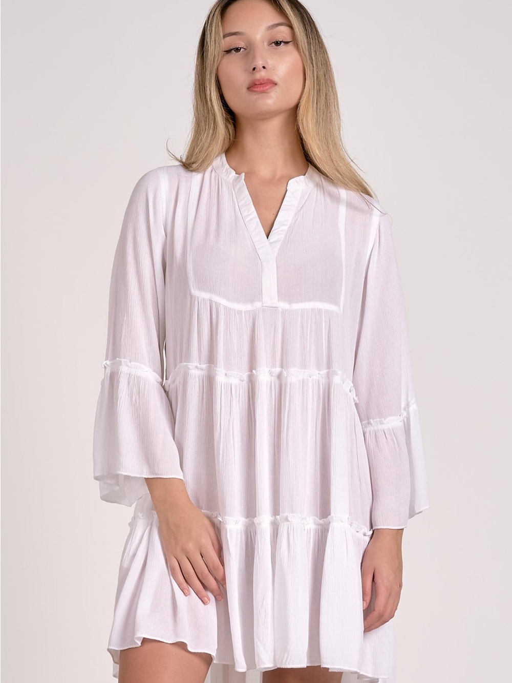 White Tiered V-Neck Babydoll Dress by Sensea Boutique NWT